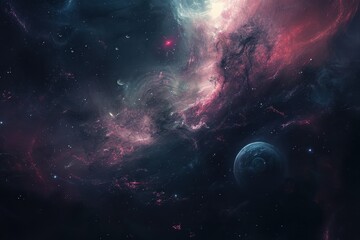 Canvas Print - Glowing Nebula and Distant Planets in the Cosmos