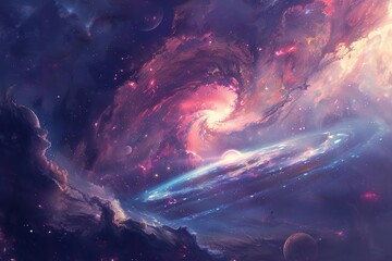 Canvas Print - Breathtaking Space Spectacle of Glowing Nebula and Distant Galaxies
