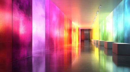 Poster - vibrant colorful hallway with reflections and light