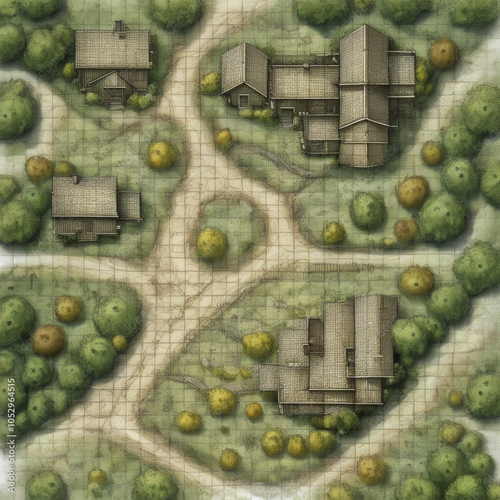Illustrated Tabletop Map of Forest Village: Fantasy Small Settlement ...