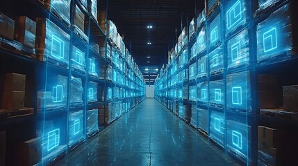 Aufkleber - Augmented Reality Driven Efficient Package Tracking in Modern Warehouse with Futuristic Logistics System  Advanced technology solution for optimized delivery and organization in a smart