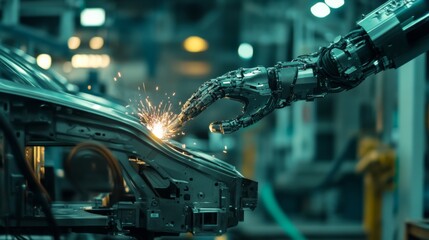 Poster - Robotic Arm Welding in Modern Industrial Setting