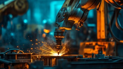 Poster - Robotic Arm in Action Sparks in Industrial Setting
