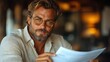 © Muamanah - A man with a beard wearing glasses and a light linen shirt looks intensely at a document