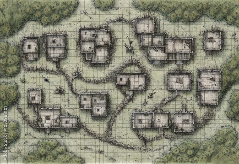 Illustrated Tabletop Map of Forest Village: Detailed Fantasy Landscape ...