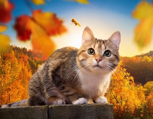 Cat with an edge on an autumn background