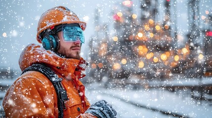 Poster - advanced holographic data overlays enhance oil rig productivity and safety in snow covered landscape