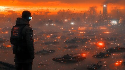 Poster - tank commander overviewing holographic battlefield displays for strategic military decisions and tac