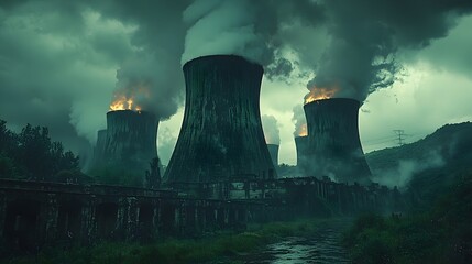 Poster - aerial view of a nuclear power plant surrounded by verdant landscapes showcasing the potential role 