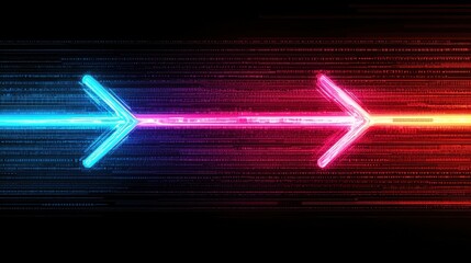 Poster - A striking digital artwork featuring glowing blue and pink arrows, symbolizing movement and progression against a dark background.