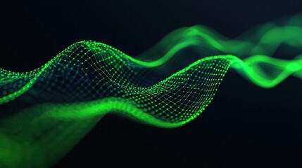Poster - A vibrant green wave pattern on a dark background, representing dynamic movement and digital aesthetics.