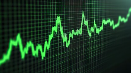 Poster - A green, digital graph showing a fluctuating line, representing upward trends in data, finance, or market analysis.