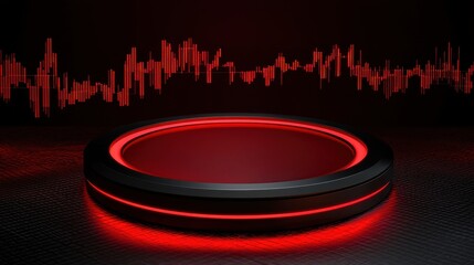 Poster - A glowing circular platform with a red audio waveform in the background, creating a vibrant and dynamic visual atmosphere.