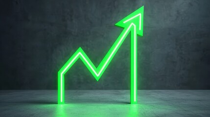 Poster - A glowing green arrow indicates growth and upward trends on a dark background, symbolizing success and progress in business or data.