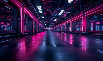 Poster - High-Tech Industrial Hub With AI Systems Controlling Autonomous Robots Producing Complex Machinery Under Neon Lights