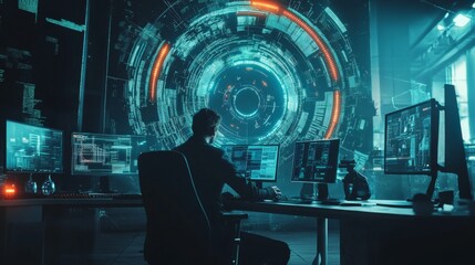 Poster - Modern Office with Futuristic Data Visualization