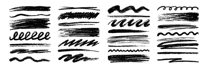 Aufkleber - Crayon brush pencil stroke sketch underline. Crayon pencil line scribble chalk stroke. Vector hand drawn brush sketch element set for accent, texture emphasis paint. Scratch chalk vector illustration