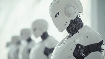 Poster - Futuristic Robots Displayed in a Modern Museum Setting