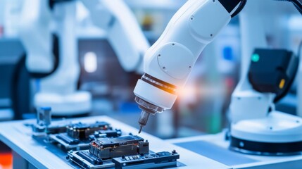 Poster - Industrial Robot Arm at Work in Modern Factory