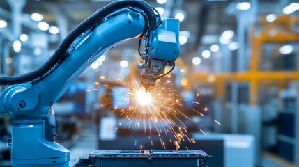 Poster - Robotic Arm Sparks in Modern Manufacturing Facility