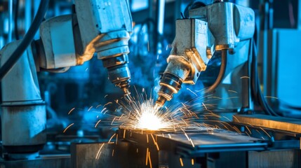 Poster - Robotic Arm Welding Sparks in Industrial Setting