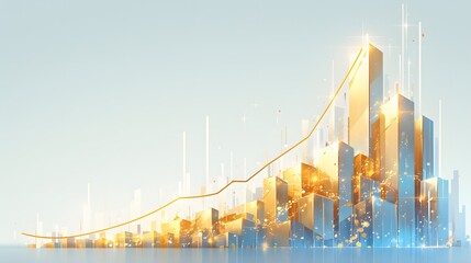 Golden City Skyline with Upward Trend Line. Illustration background for presentation and wallpaper