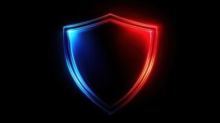 Poster - Bright neon shield with digital light effects, emphasizing cyber protection in a dramatic, high-contrast environment