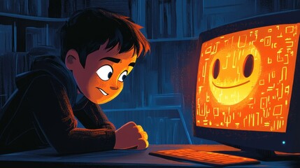 Poster - Cartoon hacker with a puzzled look, stopped by a smiling firewall, showing cybersecurity strength in a lighthearted way