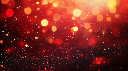 Wall Mural - festive christmas background with red holiday light bokeh and glitter, abstract red shimmering light