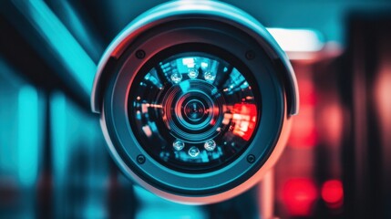 Poster - Close-up of security dome camera in contemporary office, highlighting security tech for safe workspaces