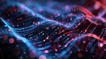 Poster - An abstract background with blue and red glowing lines and particles.