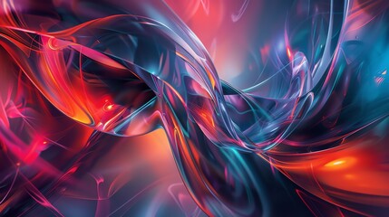 Poster - An abstract background with glowing blue, red and orange wavy lines.