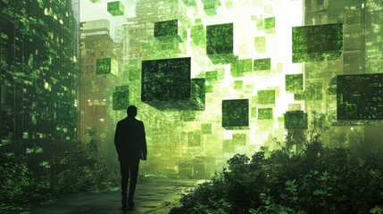 Poster - Digital innovations and AI-powered green technology in a futuristic setting, symbolizing sustainability and progress