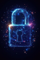 Luminous abstract style digital padlock concept on dark fuzzy background