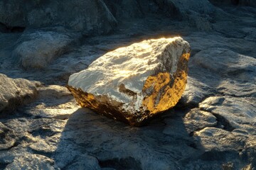 The pure gold ore found in the mine on a stone floor