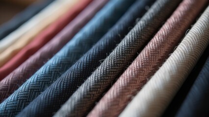 Poster - A row of different colored fabrics, including blue, pink, and white
