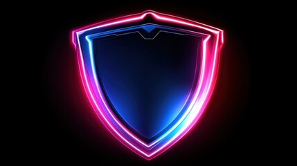 Poster - Neon-lit shield with futuristic design in a dark space, representing cybersecurity and advanced protection systems