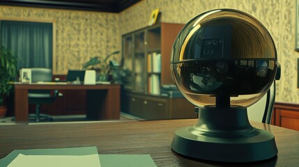 Poster - Office space under watch of a dome security camera, conveying sense of safety and surveillance in a professional setting