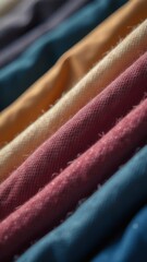 Poster - A row of different colored fabrics, including blue, pink, and white