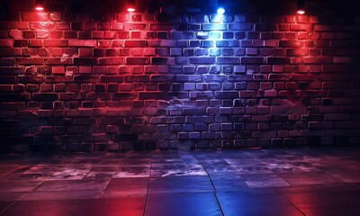 Aufkleber - 
Red and blue neon light on a brick wall background vector illustration. Design element that could be used for a sport, concert or party poster, flyer, banner,