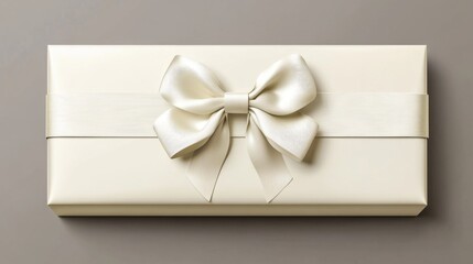 Wall Mural - Elegant ivory gift box with decorative bow and ribbon on neutral background