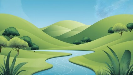 Vibrant Nature Landscape with Minimalist Elements