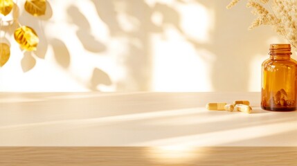 Aufkleber - Warm Wellness-Themed Table with Natural Light and Golden Accents for Thanksgiving and Earth Day