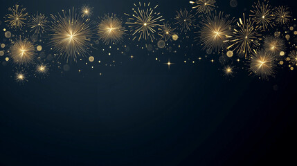 Wall Mural - 2025 new year abstract golden fireworks and golden gradient numbers on dark blue background, banner
