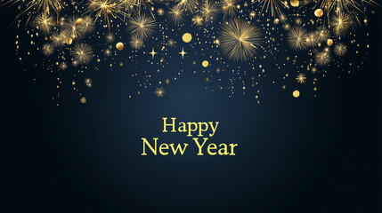 Wall Mural - 2025 new year abstract golden fireworks and golden gradient numbers on dark blue background, banner