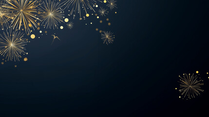 Wall Mural - 2025 New Year Abstract golden fireworks and golden gradient numbers on dark blue background, banner 