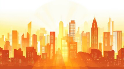 Wall Mural - Vibrant Cityscape Horizon at Sunset with Towering Skyscrapers