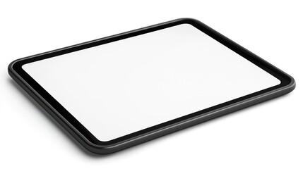 Black tablet computer with a blank screen, isolated on a white background for product showcasing..