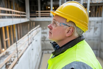 Construction site supervisor overseeing project development