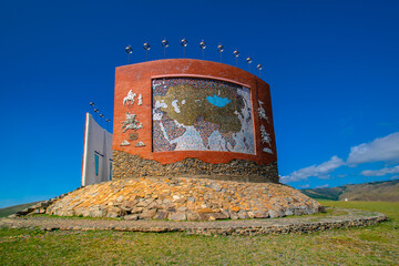 Mongolia - August 7, 2024 - Monument for Mongol States, Imperial Map Monument for the three empires settled at Orkhon River, located in Kharkhorin, the capital of the Mongol Empire under Genghis Khan